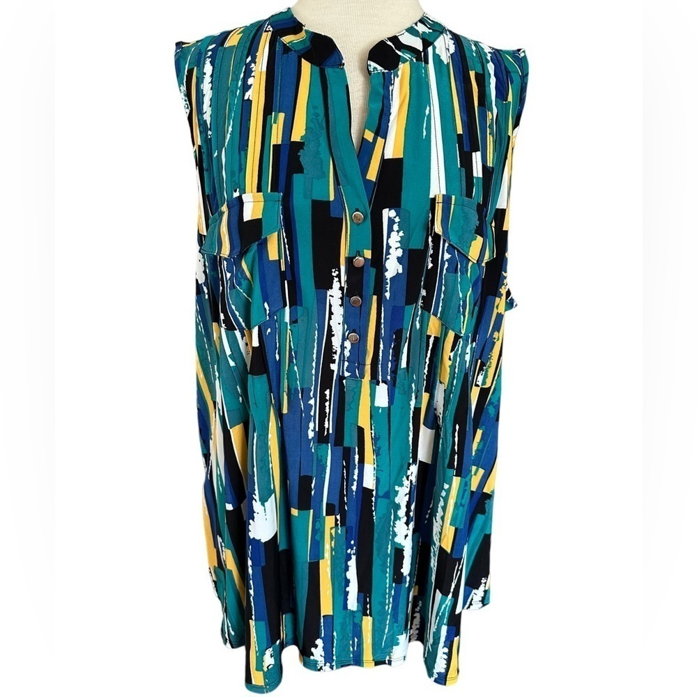 COCOMO 3X Plus Size green blue yellow sleeveless women's Blouse top tuni…